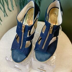 Michael Kors Damita Wedge Sandals Size 8M Blue Denim Women's‎ Espadrille
